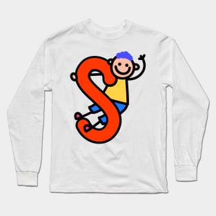 Letter S for Boys alphabet Kids Colorful Cartoon Character Long Sleeve T-Shirt